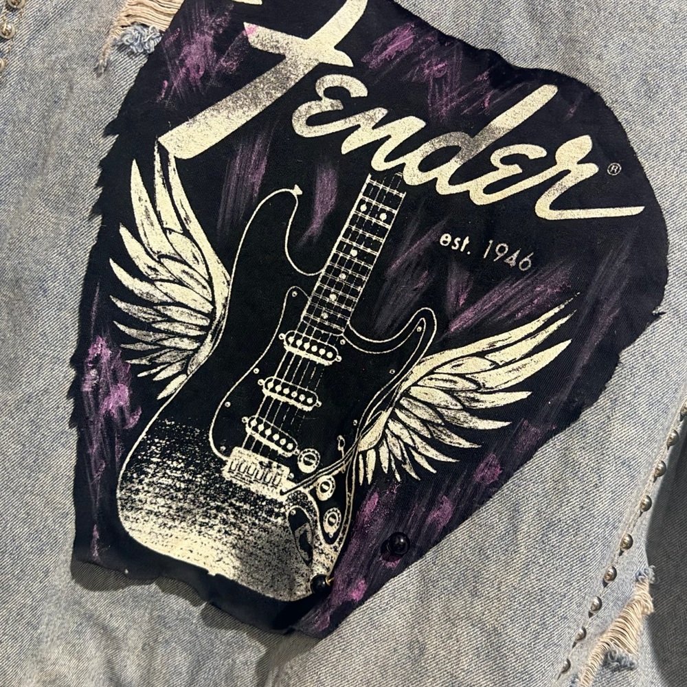 POL Denim Jean Jacket Light Blue with Pink Rockstar Graphic - Picture 6 of 13